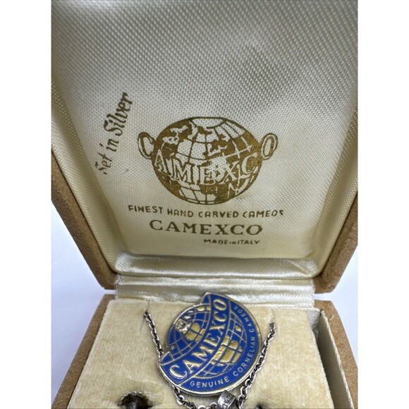 Art Deco Antique Cameo  Earrings Necklace Set 800 Silver Original Box Italy - Picture 6 of 9